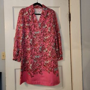 Lilly Pulitzer Dress 100% Silk Tunic Wayles, Hotty Pink, Paisley Floral Sz 6 EUC
